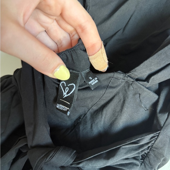 WINDSOR Black Drop Waist Mini Dress Bow Tie Back Square Neck Poofy Mesh Slim S - Picture 6 of 9